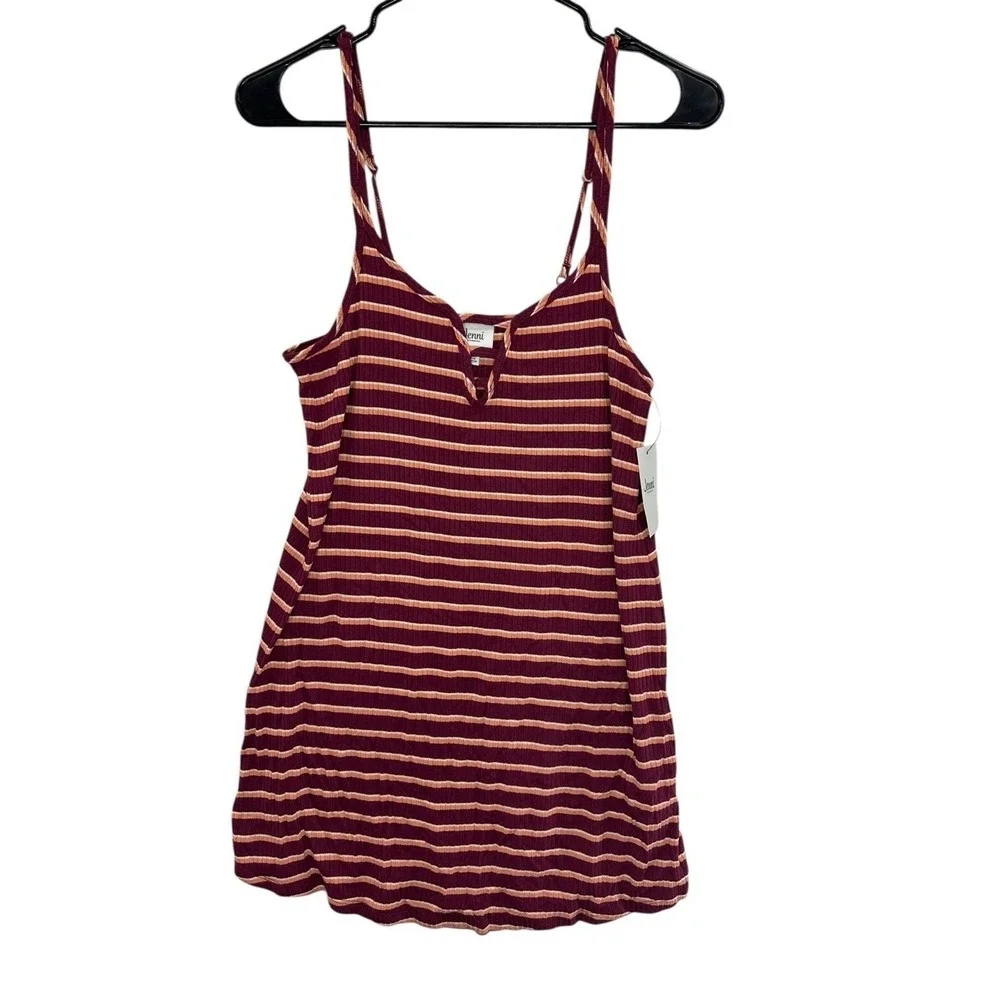 Jenni Intimates Cami‎ Top Striped Ribbed Sleeveless Casual Burgundy Size S
